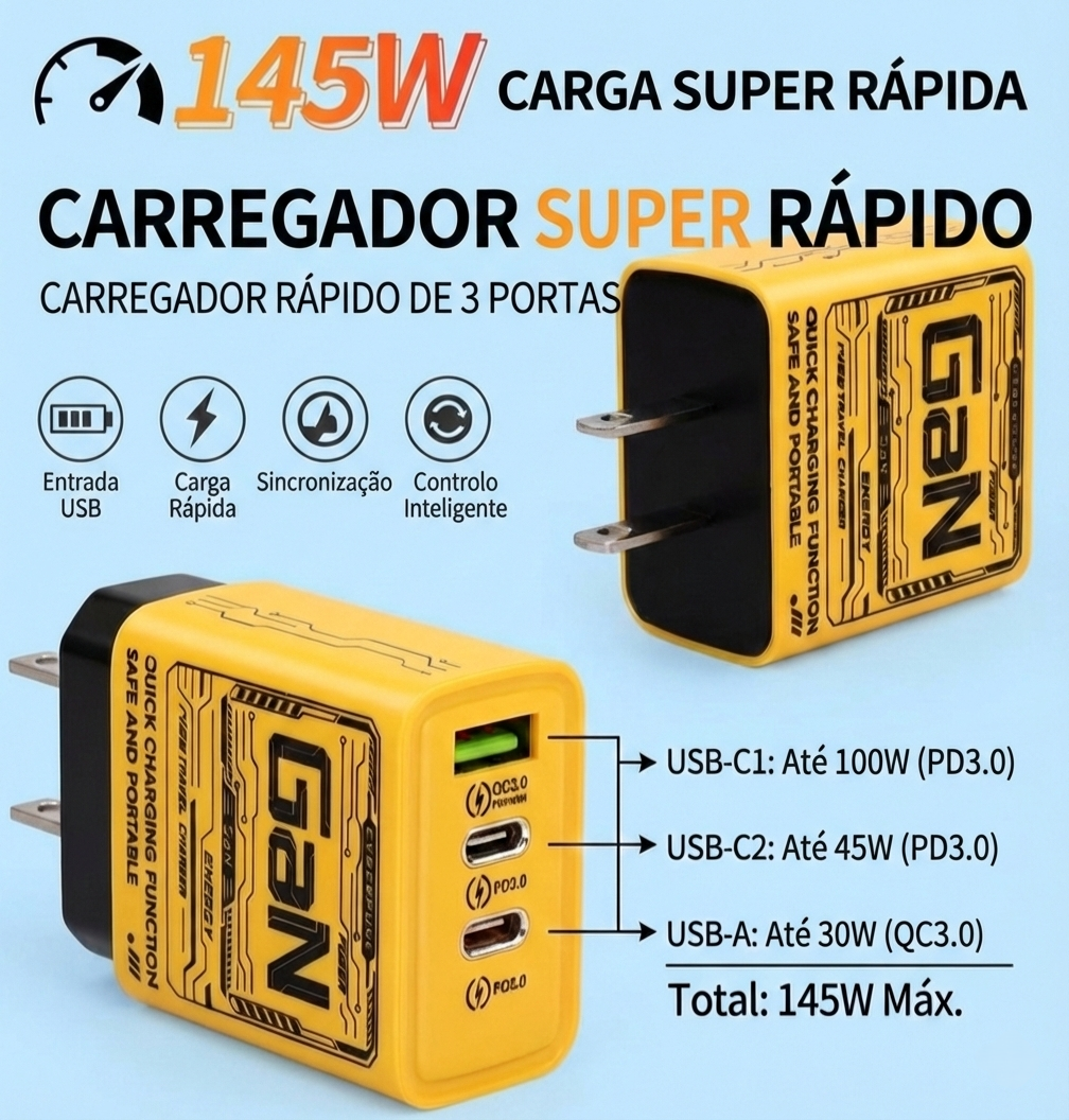 MaxCharge Pro – Carregador USB-C ultrarrápido